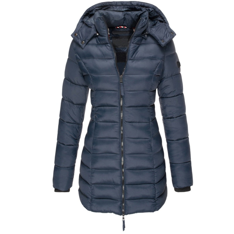 Manteau femme hiver chaud avec capuche amovible bleu marine - PanierRoyale