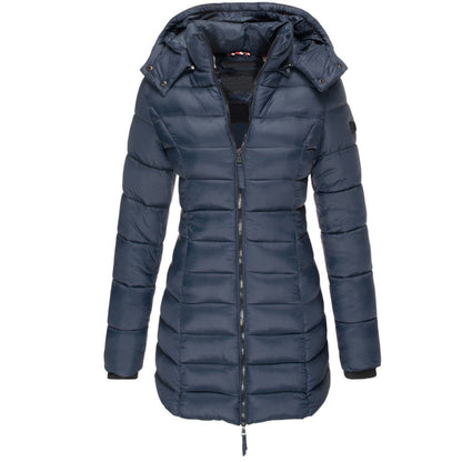 Manteau femme hiver chaud avec capuche amovible bleu marine - PanierRoyale