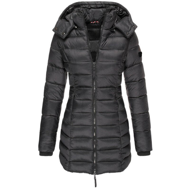 Manteau femme hiver chaud avec capuche amovible bleu marine
