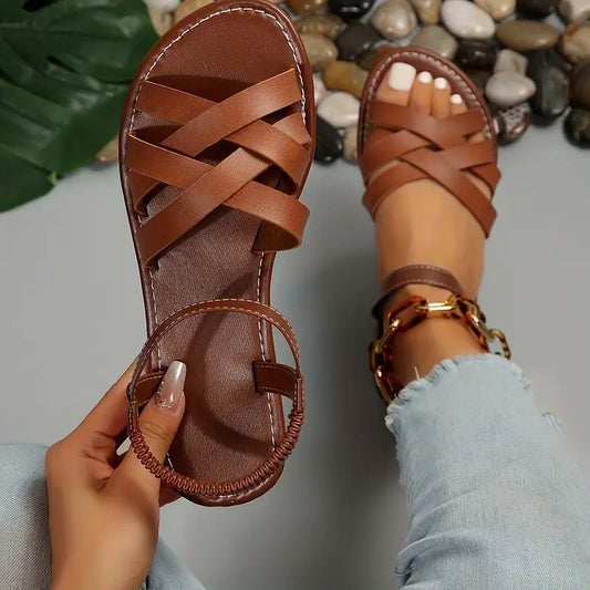 Sandales Femmes à Talons Plats Confort avec Décoration Tressée - PanierRoyale