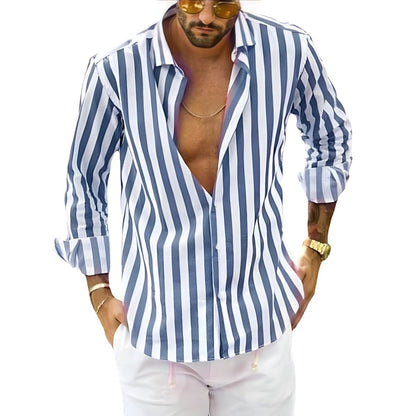 Chemise Homme Rayures Fines Manches Longues Élégant