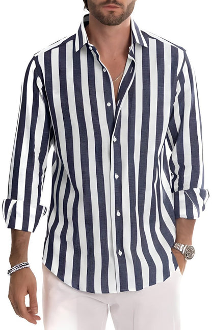 Chemise Homme Rayures Fines Manches Longues Élégant