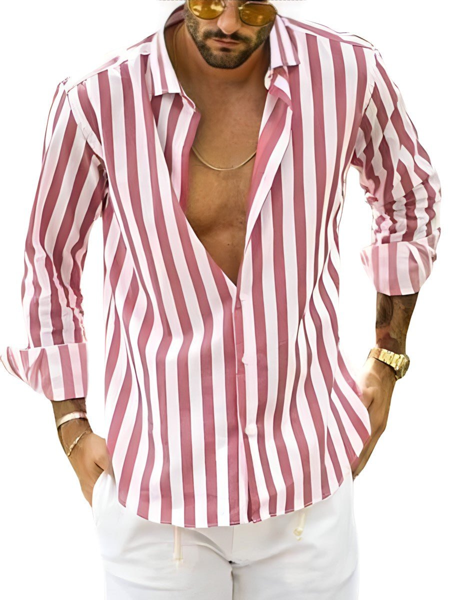 Chemise Homme Rayures Fines Manches Longues Élégant