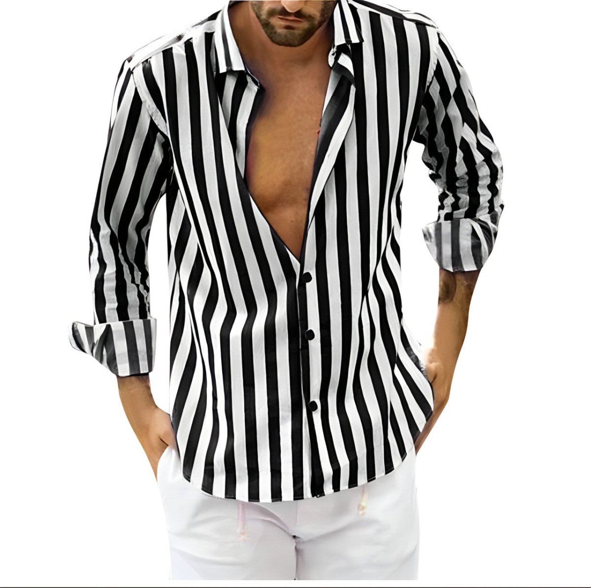 Chemise Homme Rayures Fines Manches Longues Élégant