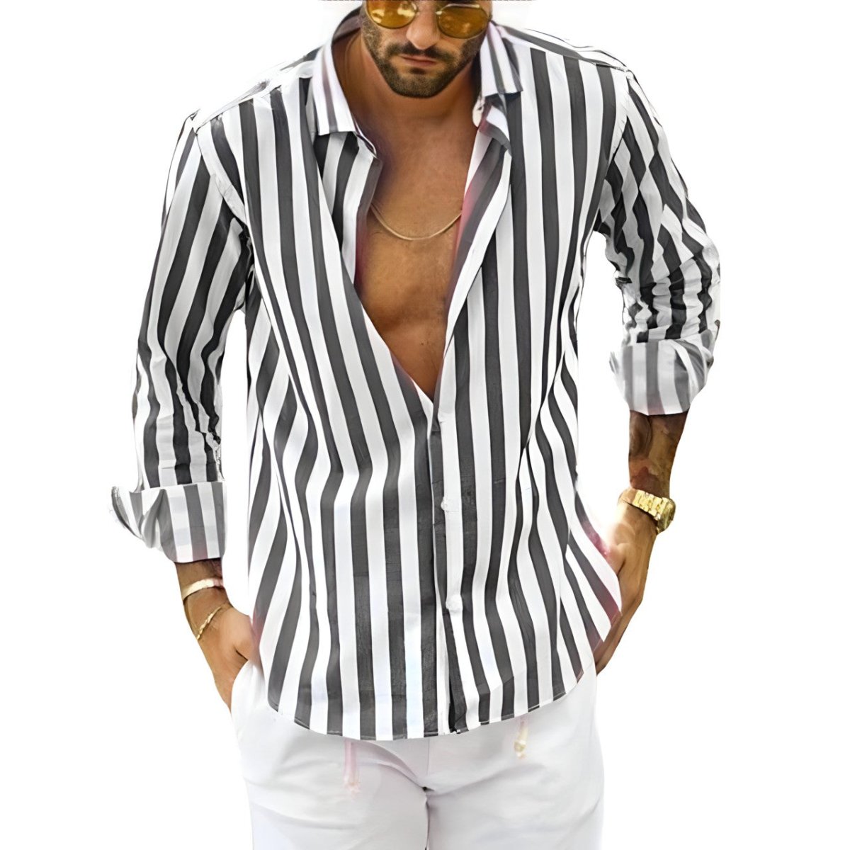 Chemise Homme Rayures Fines Manches Longues Élégant - PanierRoyale