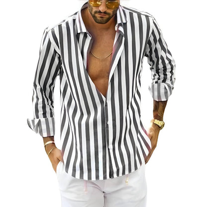 Chemise Homme Rayures Fines Manches Longues Élégant - PanierRoyale