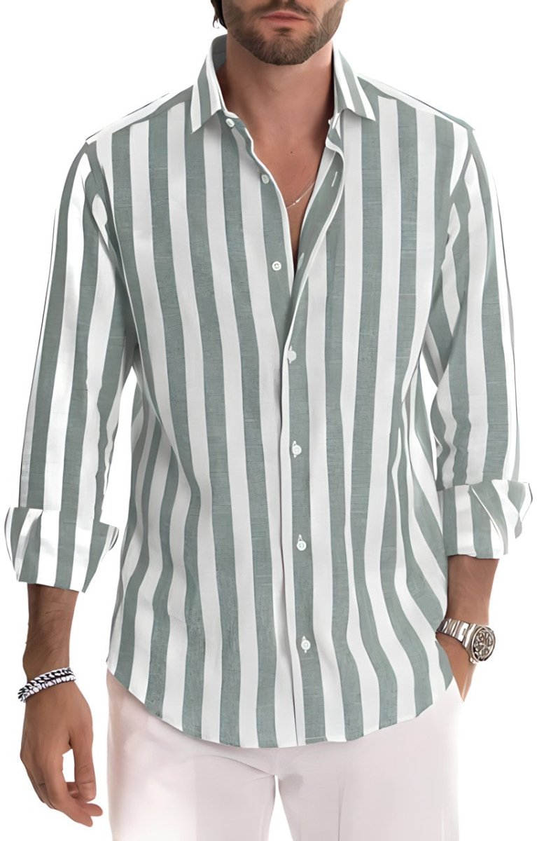Chemise Homme Rayures Fines Manches Longues Élégant