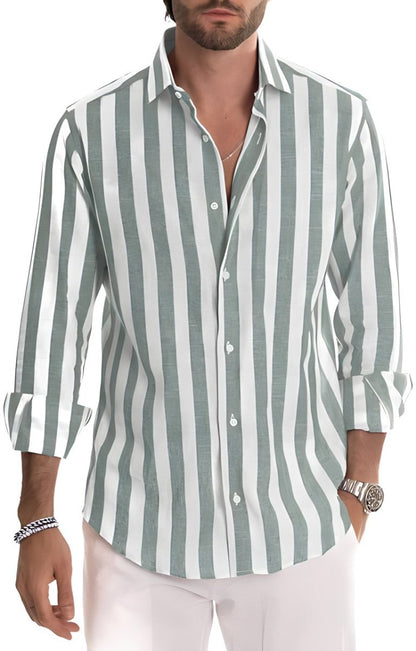 Chemise Homme Rayures Fines Manches Longues Élégant