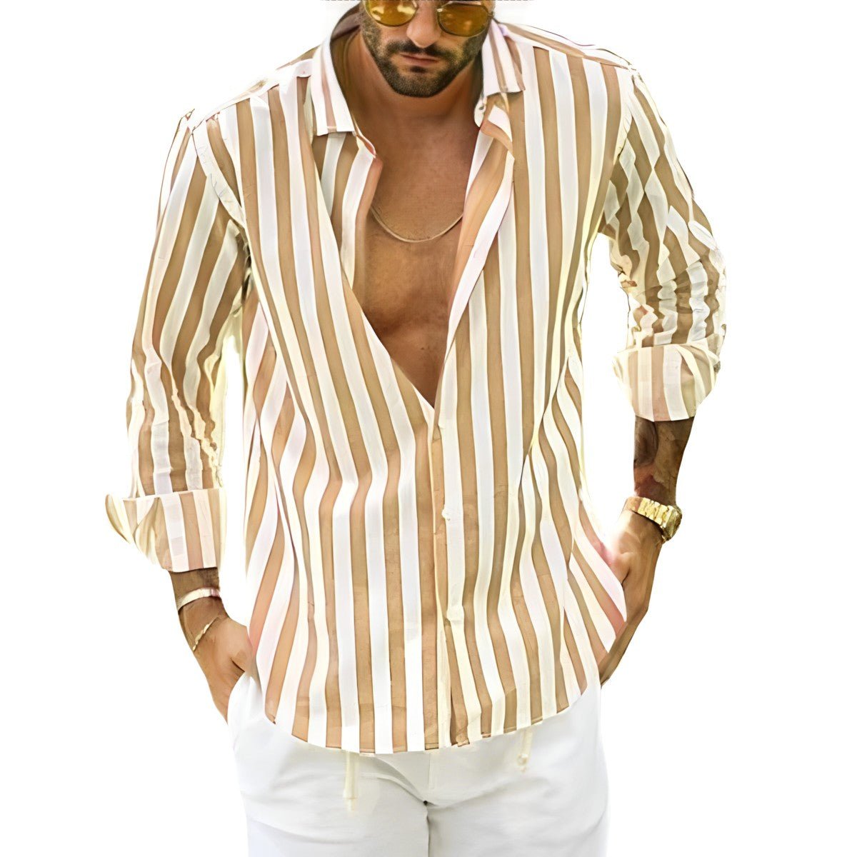 Chemise Homme Rayures Fines Manches Longues Élégant
