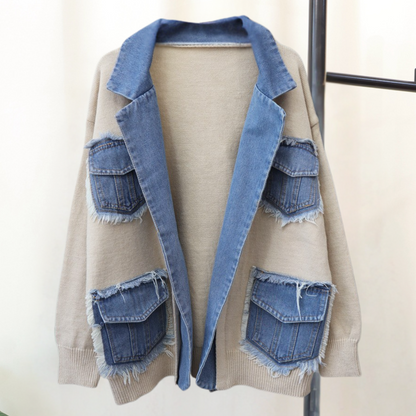Gilet Femme Denim Tricoté Élégant