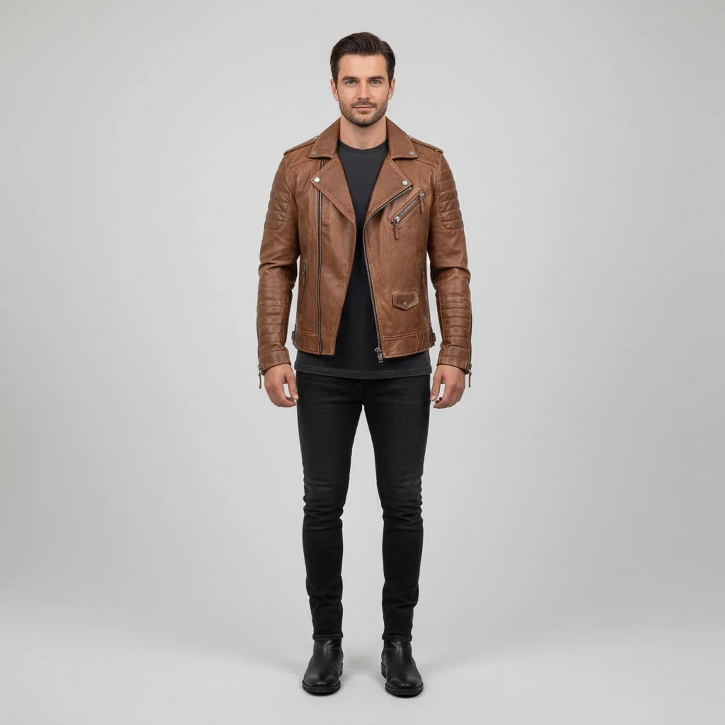 Blouson Cuir Hiver Homme Zippé Élégant