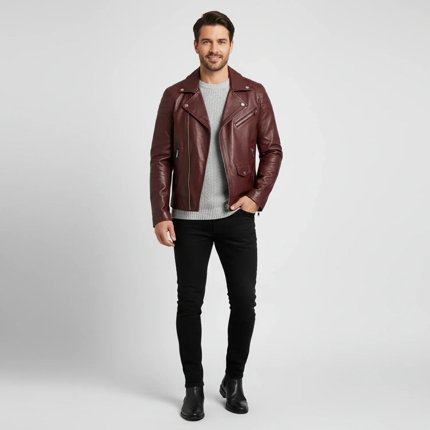Blouson Cuir Hiver Homme Zippé Élégant