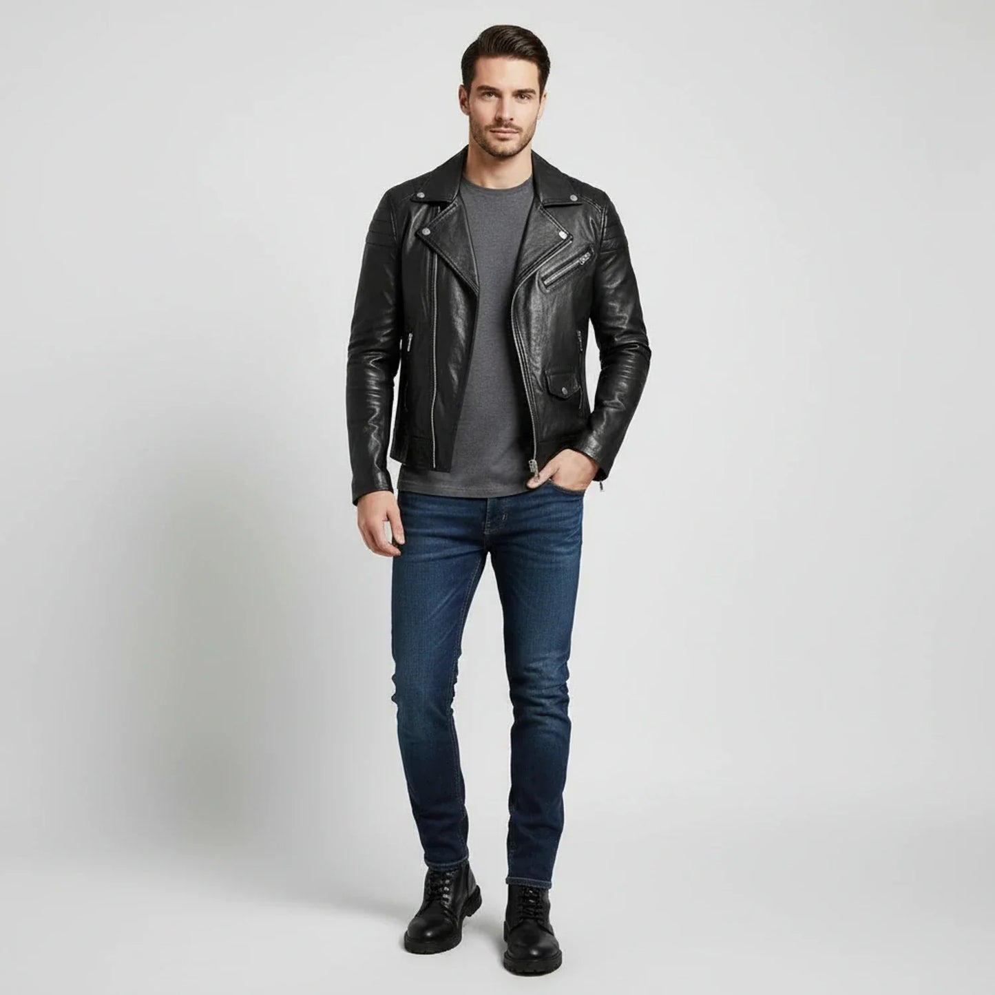 Blouson Cuir Hiver Homme Zippé Élégant