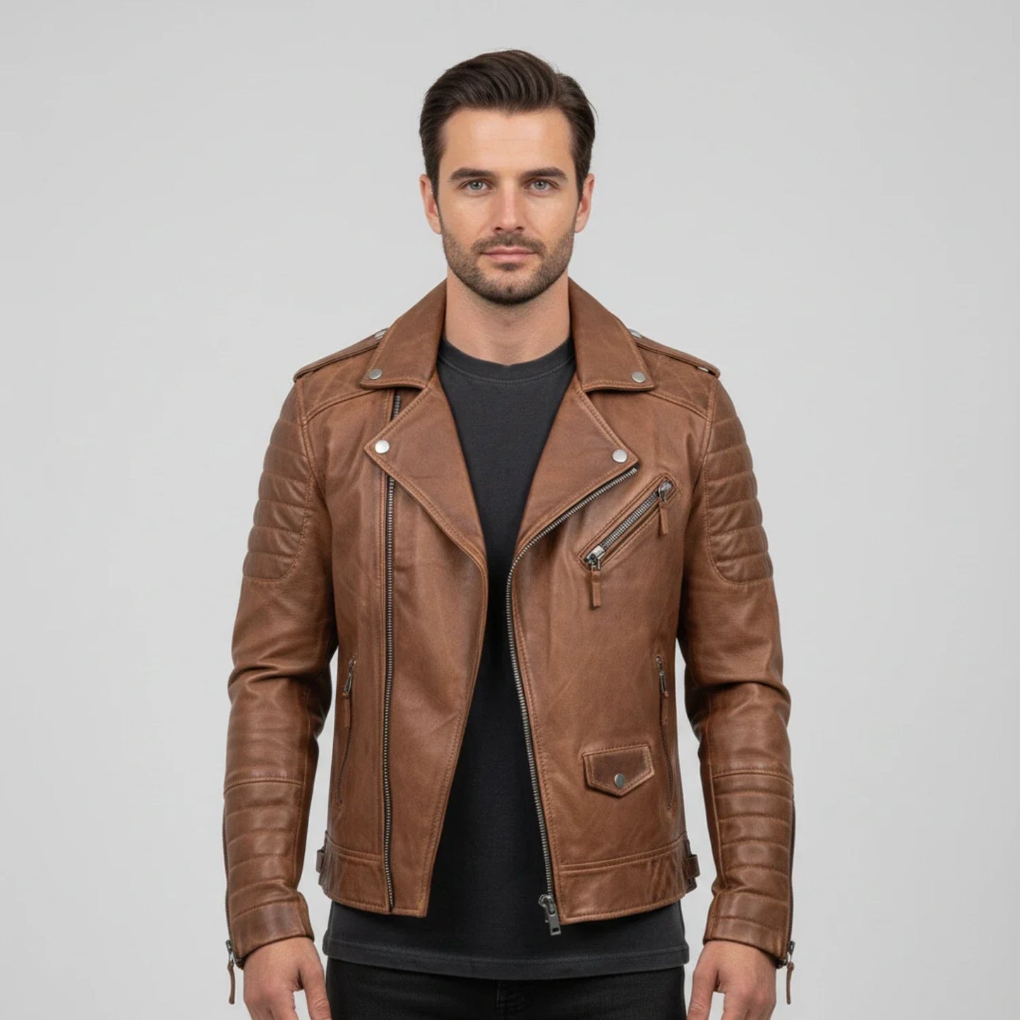 Blouson Cuir Hiver Homme Zippé Élégant