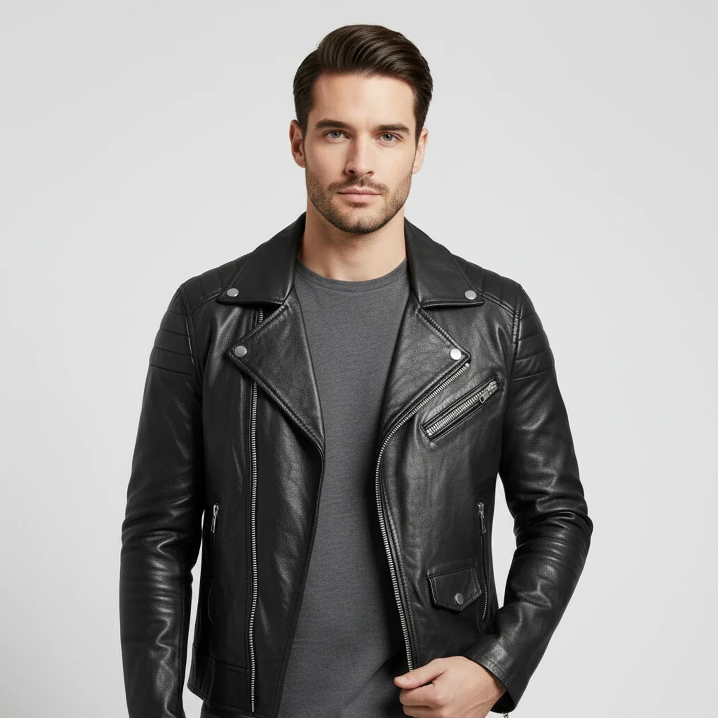 Blouson Cuir Hiver Homme Zippé Élégant