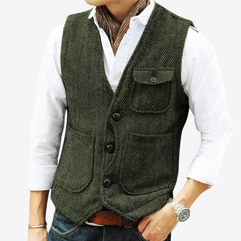 Gilet Mode Classique avec Poches et Fermeture Boutonnée