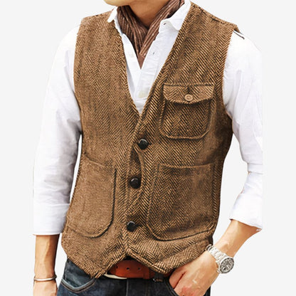 Gilet Mode Classique avec Poches et Fermeture Boutonnée