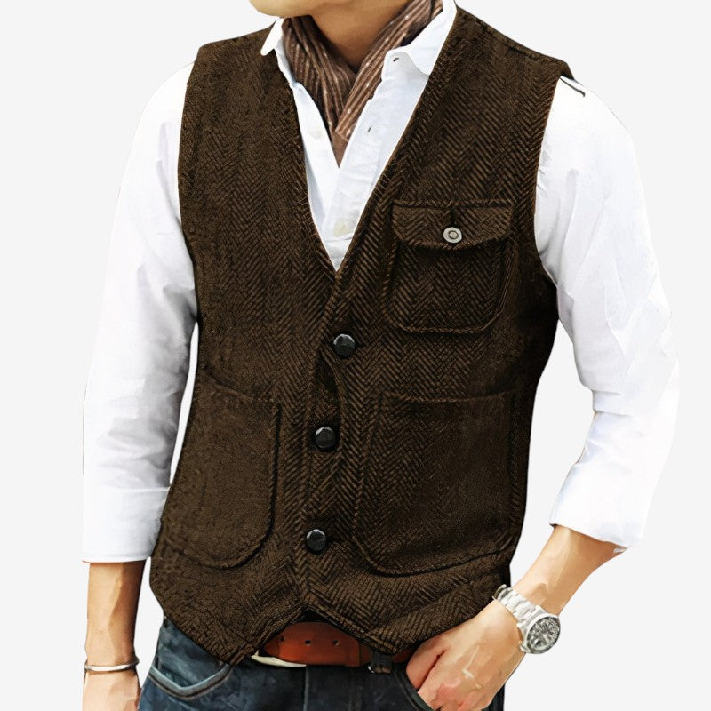 Gilet Mode Classique avec Poches et Fermeture Boutonnée