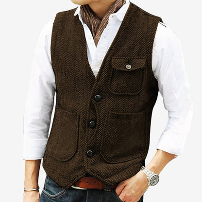 Gilet Mode Classique avec Poches et Fermeture Boutonnée