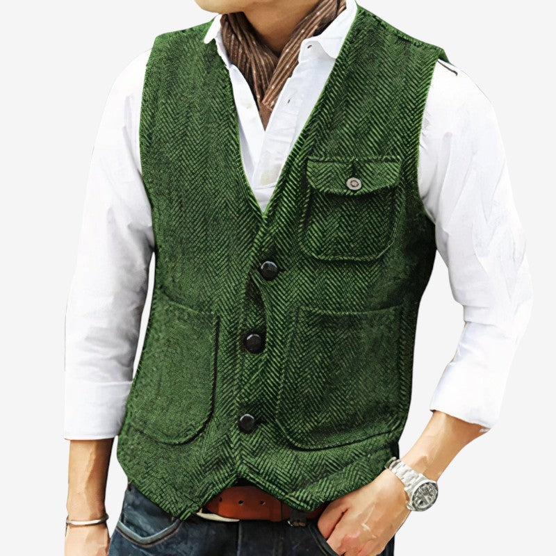 Gilet Mode Classique avec Poches et Fermeture Boutonnée