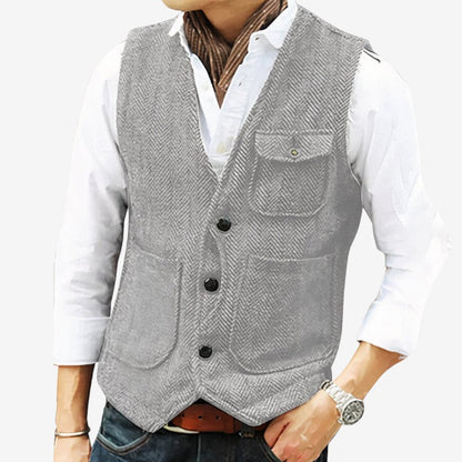 Gilet Mode Classique avec Poches et Fermeture Boutonnée