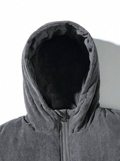 Veste Doudoune En Velours Côtelé Grise Pour Homme Avec Capuche | Hiver