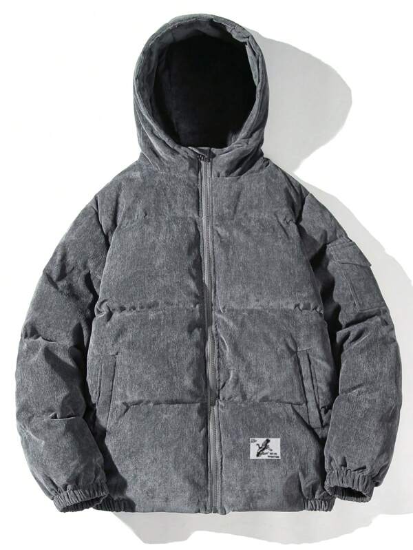 Veste Doudoune Grise Homme Hiver avec Capuche et Doublure Polaire - PanierRoyale