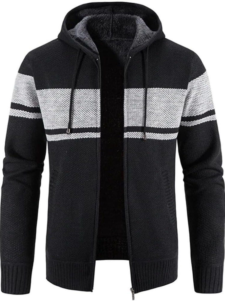 Veste Hiver Homme Capuche Zippée à Rayures