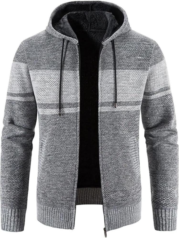 Veste Hiver Homme Capuche Zippée à Rayures