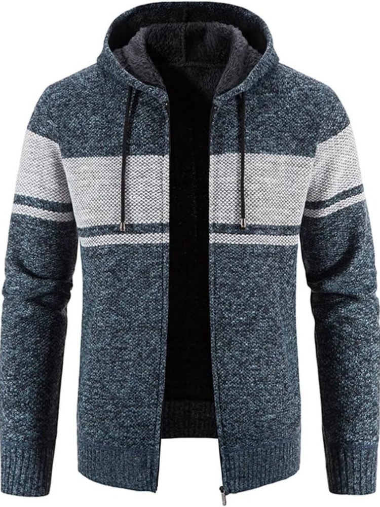 Veste Hiver Homme Capuche Zippée à Rayures - BerlinGlamour