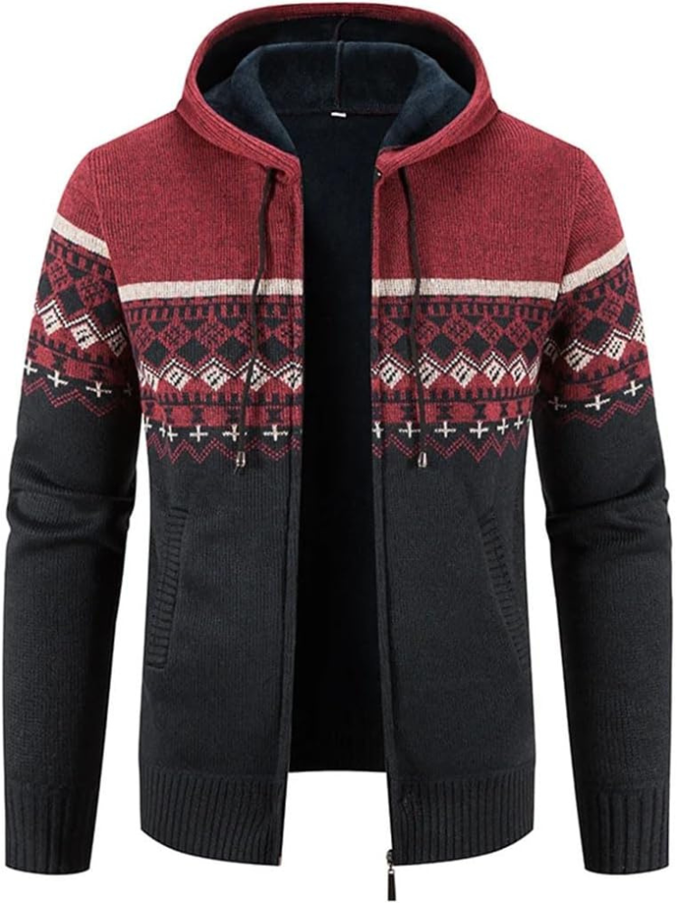 Veste Hiver Homme Capuche Zippée à Rayures