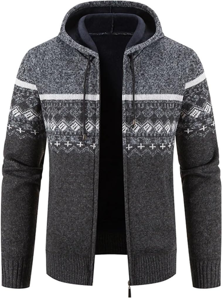 Veste Hiver Homme Capuche Zippée à Rayures