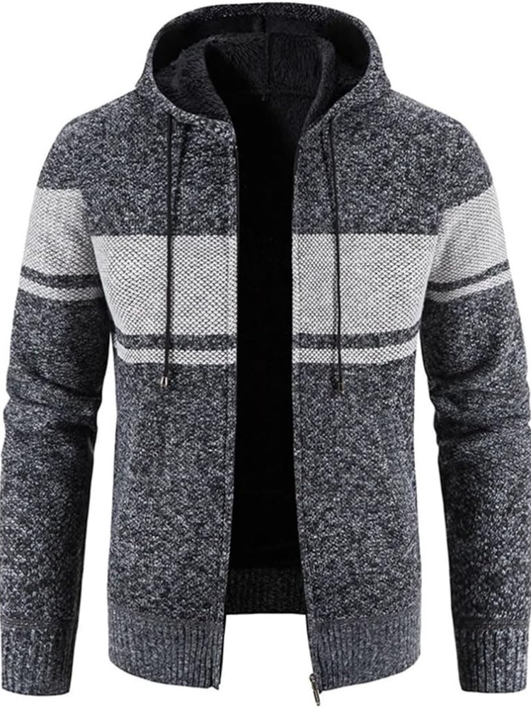 Veste Hiver Homme Capuche Zippée à Rayures