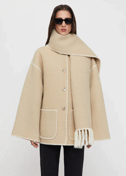 Manteau Femme Hiver Chic avec Écharpe Douce