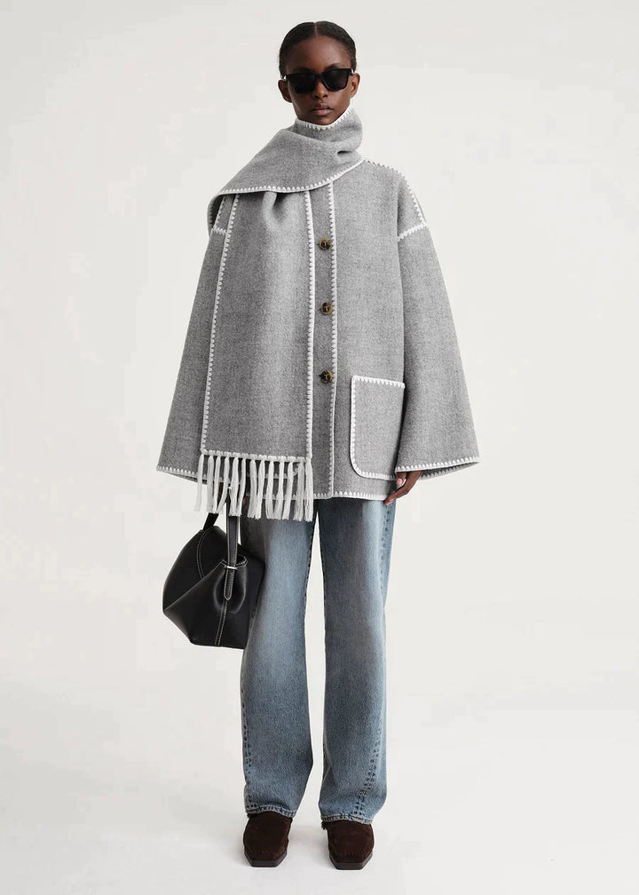 Manteau Femme Hiver Chic avec Écharpe Douce