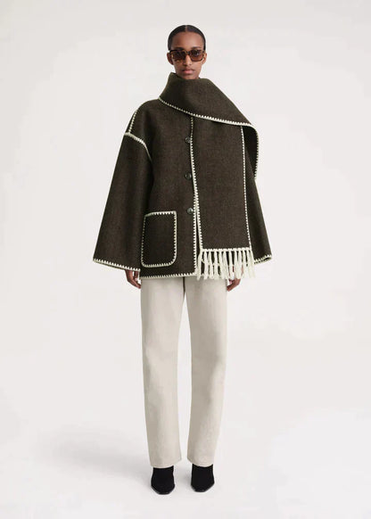 Manteau Femme Hiver Chic avec Écharpe Douce