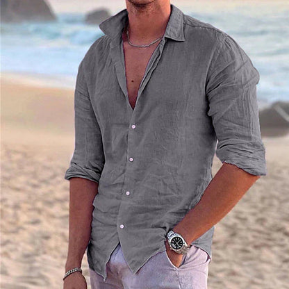 Chemise Homme Lin Rose Clair Manches Longues Décontractée