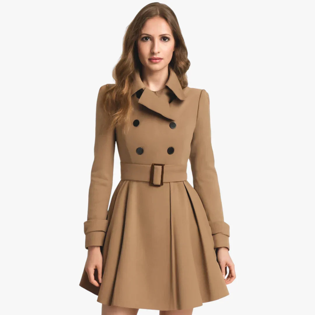 Manteau Femme Brun avec Ceinture et Fermeture Boutons - PanierRoyale