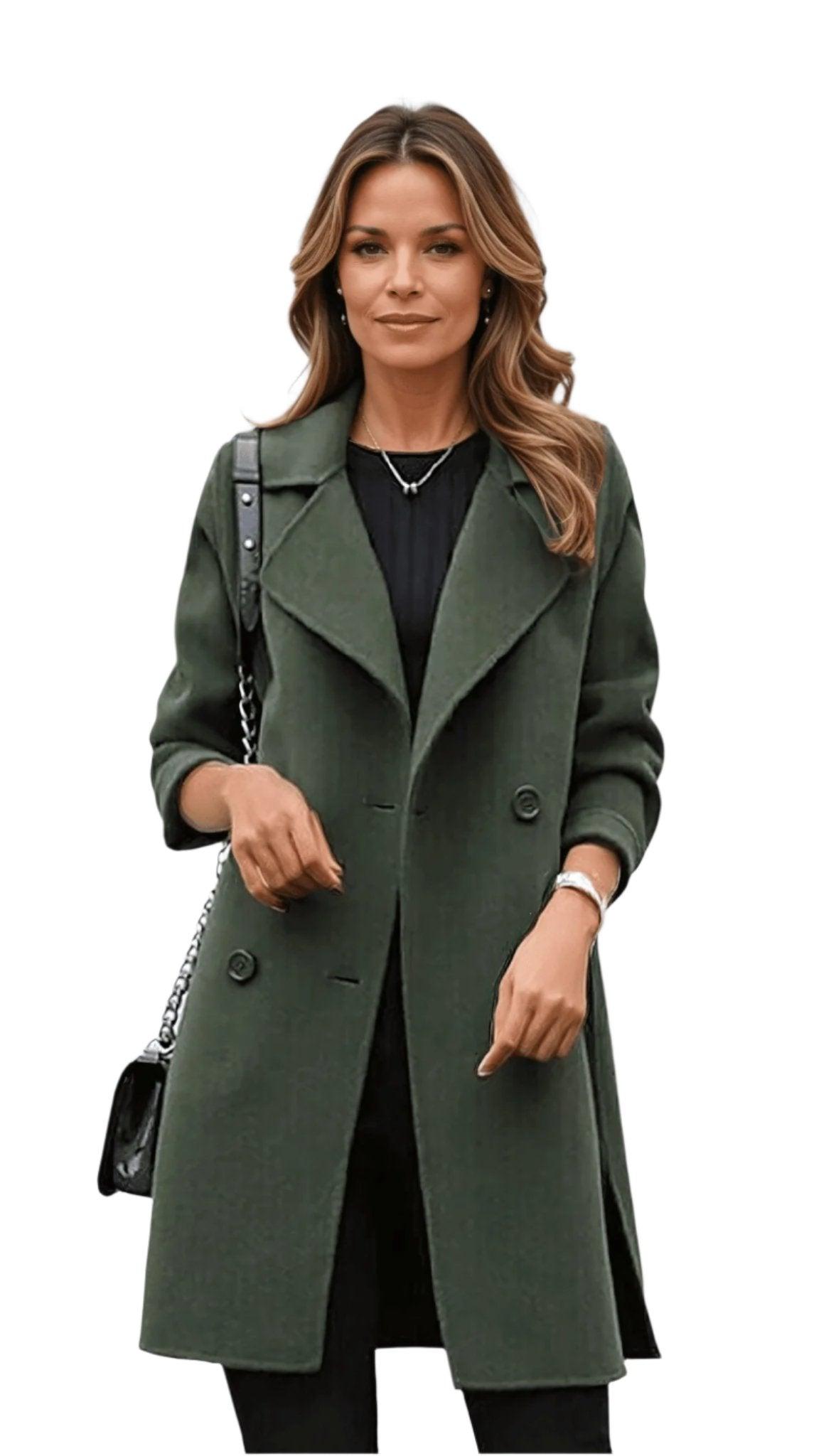 Manteau Femme Hiver Olive Long avec Poches et Fermeture Éclair - PanierRoyale