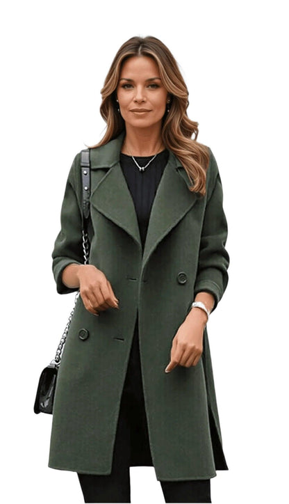 Manteau Femme Hiver Olive Long avec Poches et Fermeture Éclair - PanierRoyale