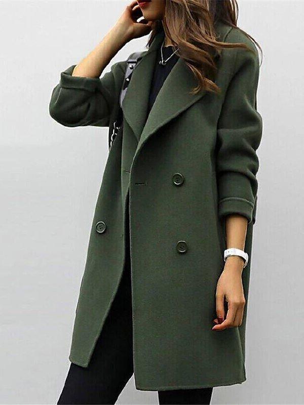 Manteau Femme Hiver Olive Long avec Poches et Fermeture Éclair