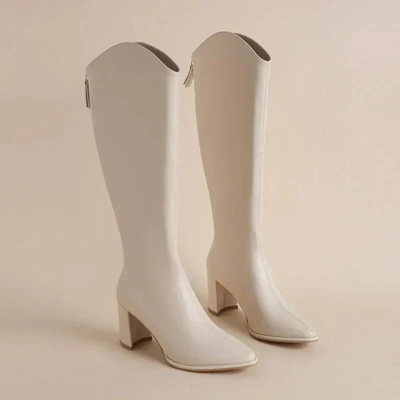 Bottes Femme Haut Talon Plat Hiver Chaudes