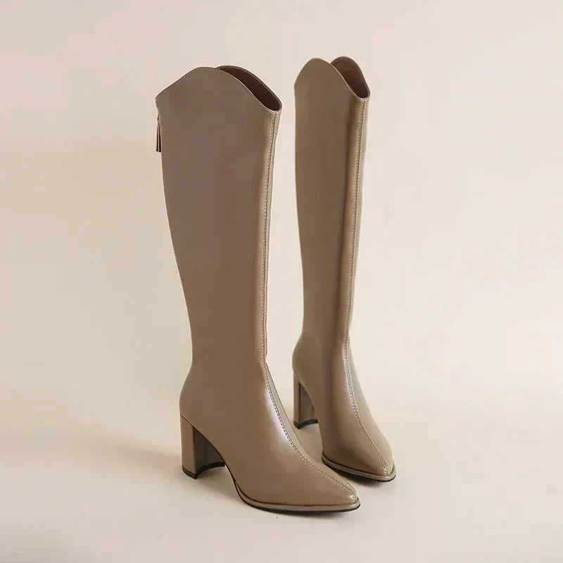 Bottes Femme Haut Talon Plat Hiver Chaudes