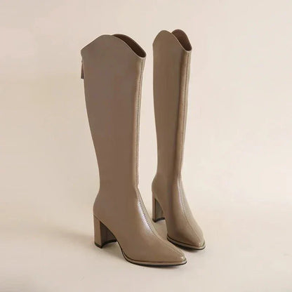 Bottes Femme Haut Talon Plat Hiver Chaudes