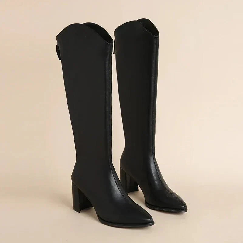 Bottes Femme Haut Talon Plat Hiver Chaudes
