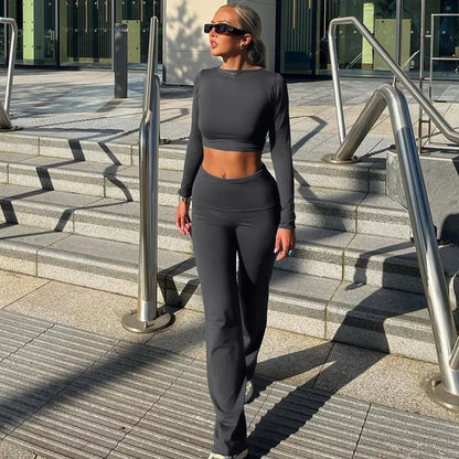 Pantalon Haut de Gamme pour Femme et Top Cropped Élégant