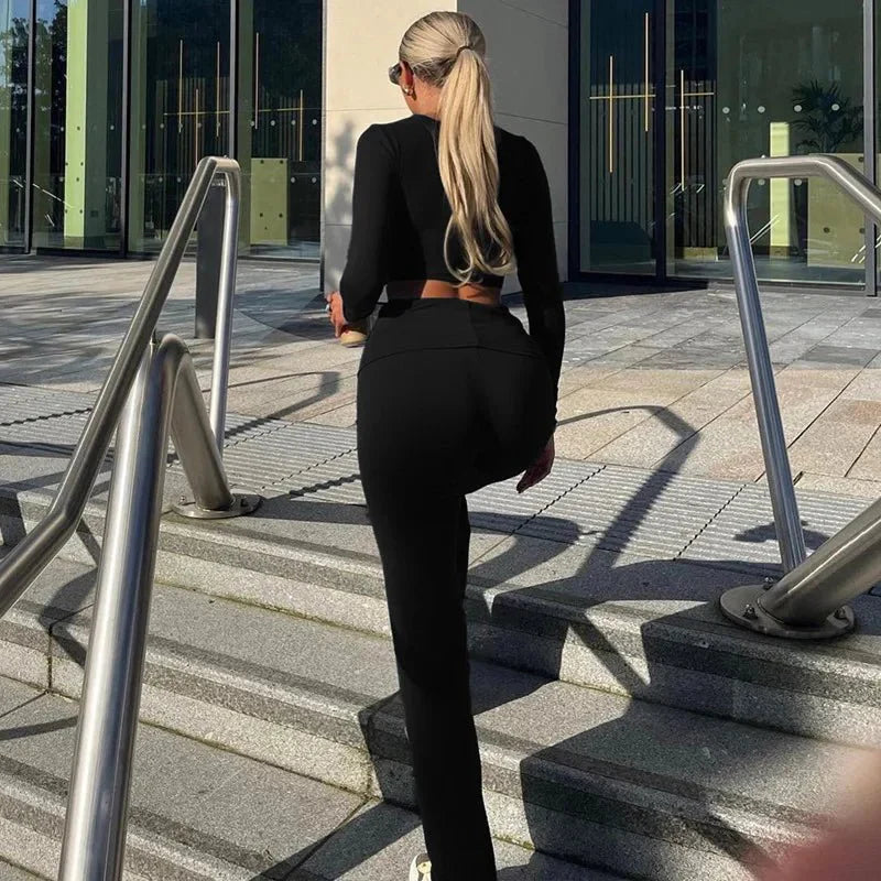 Pantalon Haut de Gamme pour Femme et Top Cropped Élégant