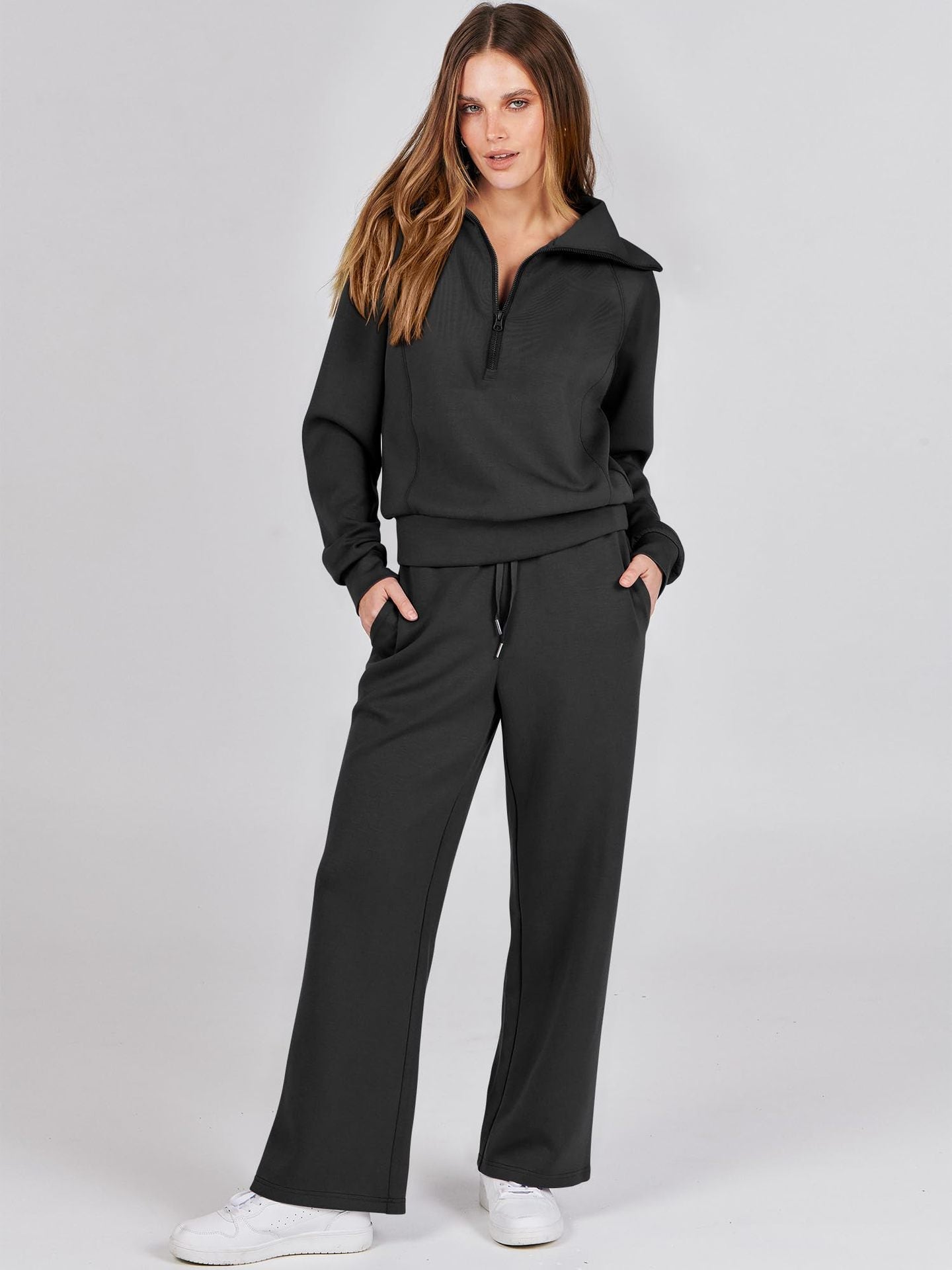 Costume décontracté femme zip et pantalon large - BerlinGlamour