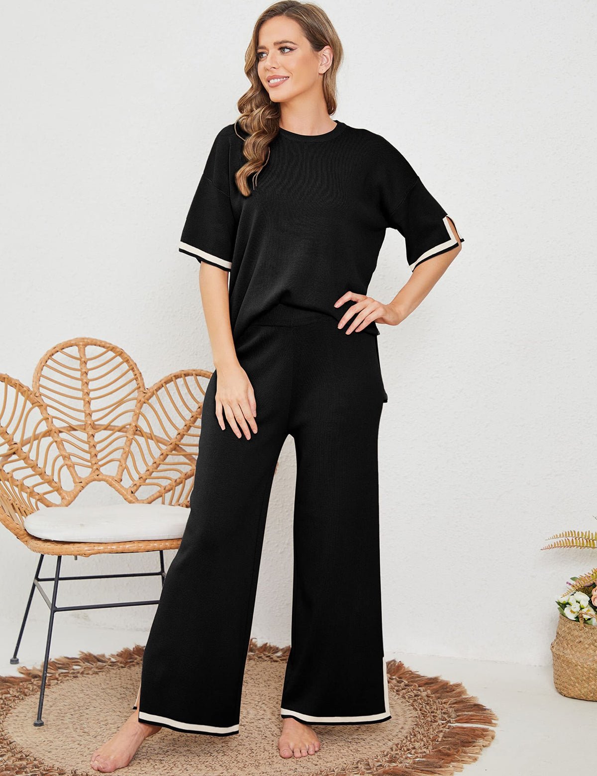Ensemble Décontracté 2 Pièces Courte Manche et Pantalon Large
