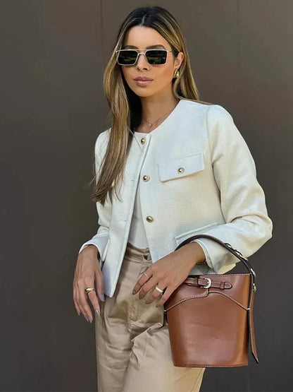 Blazer Femme Hiver Tweed Chic avec Boutons Décoratifs - PanierRoyale